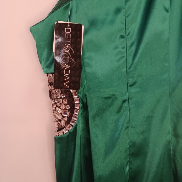 Betsy & Adam Green One Shoulder Party Dress with Gems Size 10 - Picture 5 of 9